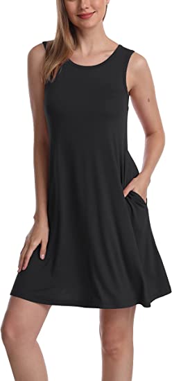Women's Sleeveless Loose Plain Dresses T Shirt Tank Casual Short Dress with Pockets - Black / Small Women's Sleeveless Loose Plain Dresses T Shirt Tank Casual Short Dress with Pockets - Black / Small