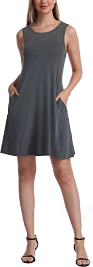 short loose dresses Women's Sleeveless Loose Plain Dresses T Shirt Tank Casual Short Dress with Pockets Navy / Medium