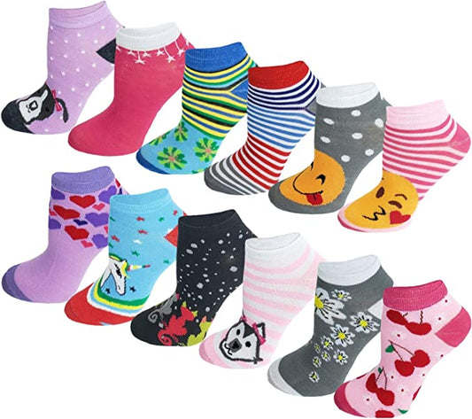 Low Cut Ankle Socks | Colorful Emoji Design | Women's (12 Pairs)