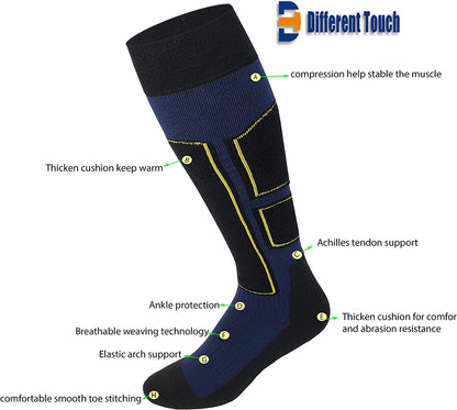 Thermolite wool ski socks for skiing and snowboarding with cushioned support and moisture-wicking fabric
