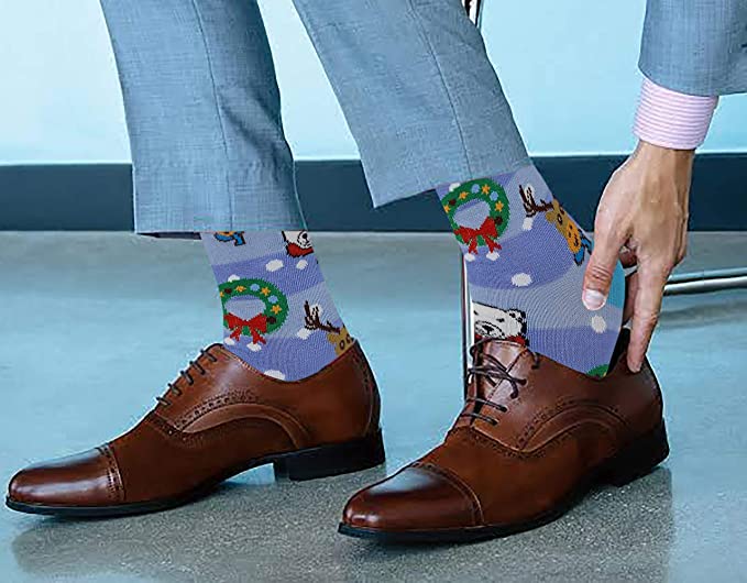 6 Pairs Men Merry Christmas Festive Design Dress Socks