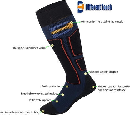 Winter ski socks with arch compression, thick cushioning, and anti-odor moisture-wicking design