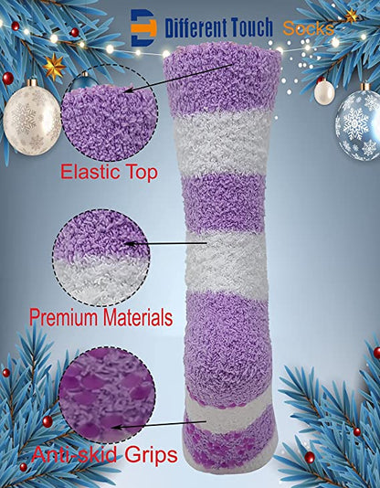 Non-Skid Home Slipper Socks | Super Soft Stripes Design | Women (6 Pairs)