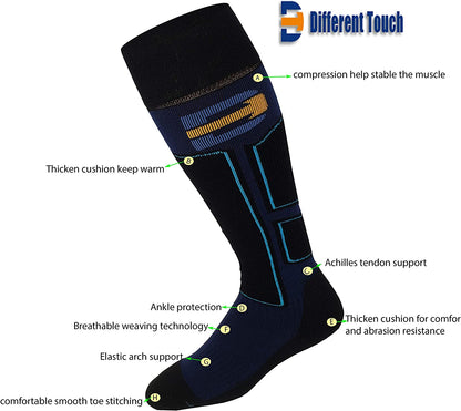 Thermolite wool ski socks laid flat showing thick cushioning and elastic arch support