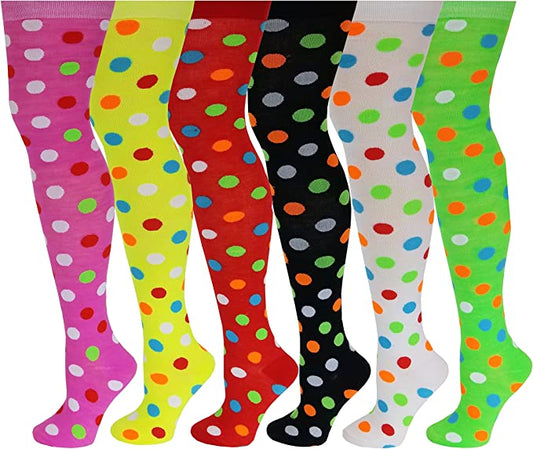 Thigh High Over the Knee Socks | Neon Polka Dot | Women (6 Pairs)