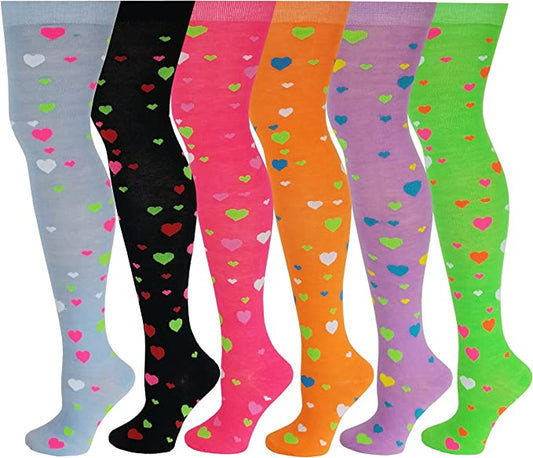 Thigh High Over the Knee Socks | Neon Hearts Dot | Women (6 Pairs)