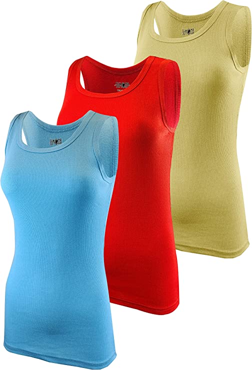 SUMONA Women Light Blue/Yellow/Red Tank Tops Ribbed Rib A-Shirts Basic Sleeveless Tanks Top
