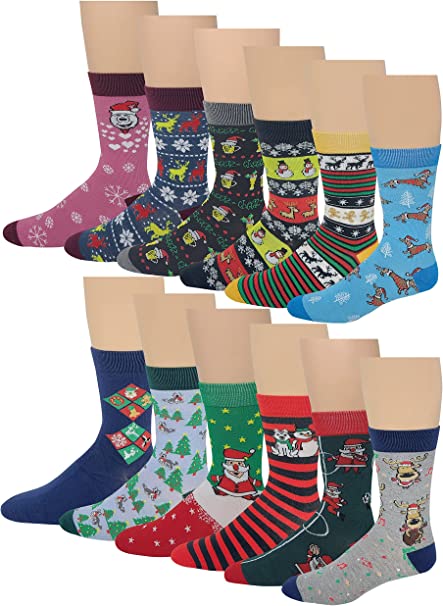 Dress Socks | Assorted Christmas Design | Men's 12 Pairs