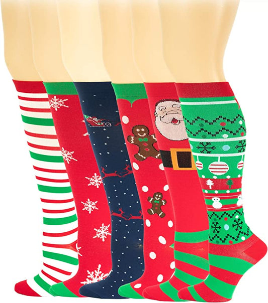 Dr. Shams 6 Pairs pack Christmas Compression Knee High Socks