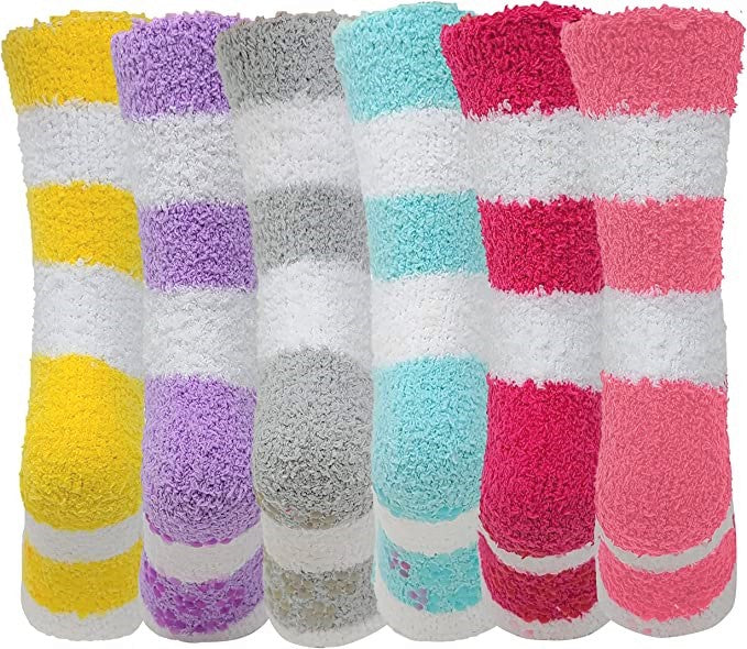 6 Pairs Pack Super Soft Cozy Fuzzy Winter Warm Non-Skid Home Sleeping Socks