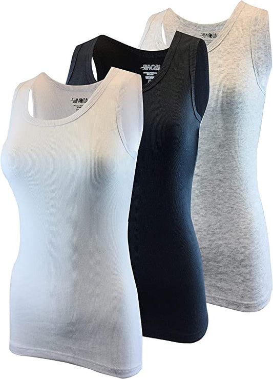 SUMONA Women Basic Color Ribbed Cotton A-Shirts Basic Sleeveless Tanks Top