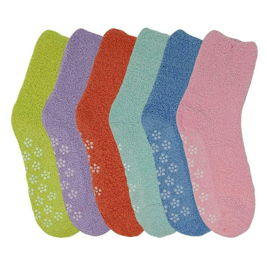 Non-Skid Slipper Socks | Cozy Fuzzy Bright Colors | Kids (6 pairs)