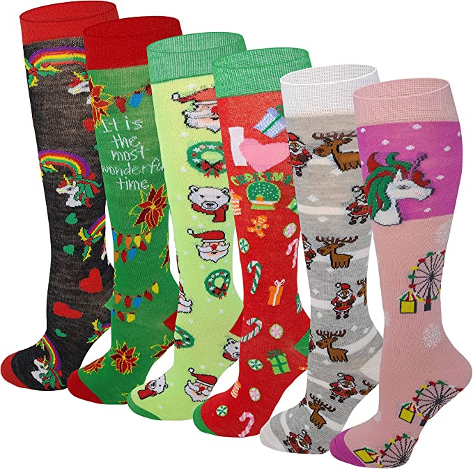 Kids Knee-High Socks | Christmas Design Holiday (6 Pairs)