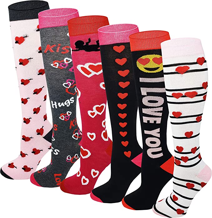 Knee High Socks | Fancy Valentine's Day | Women's (6 Pairs)