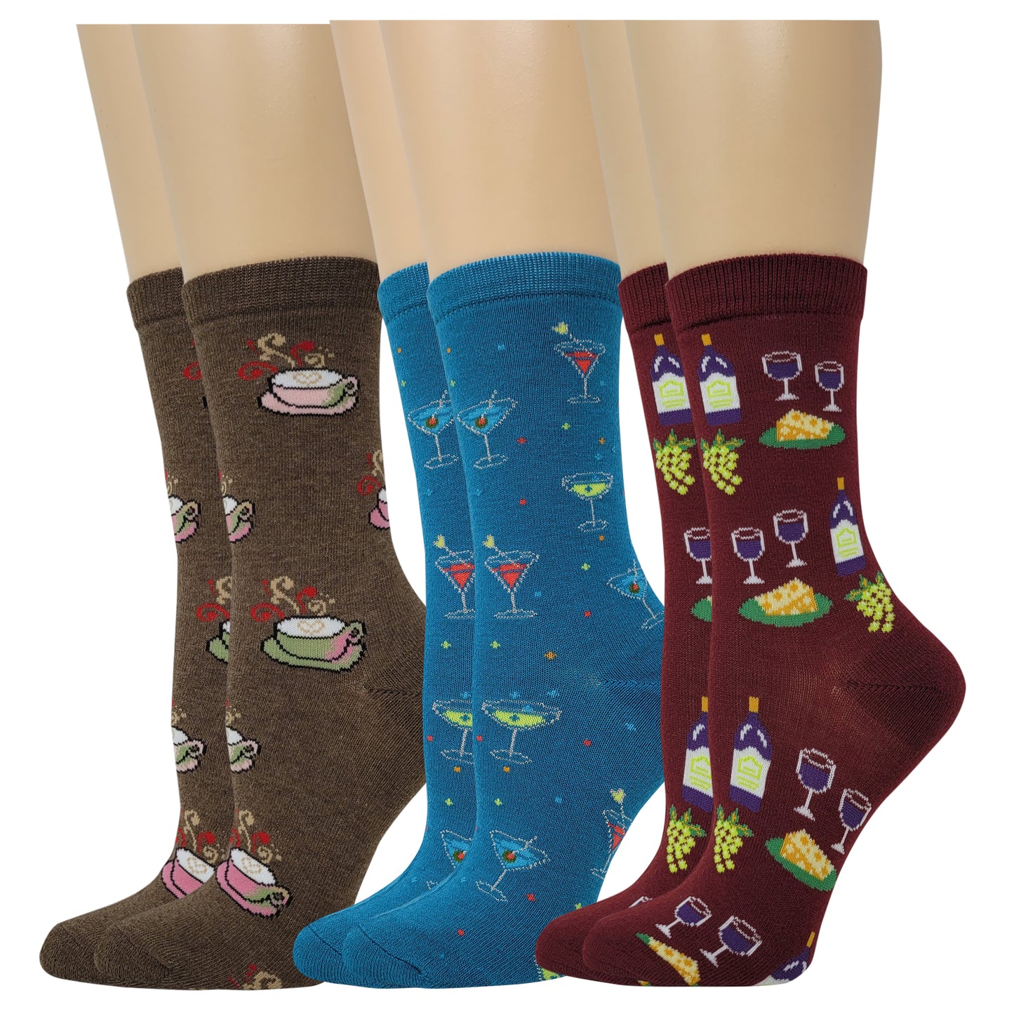 Crew Acrylic Socks | Novelty Assorted Design | Davco Women's (3 Pairs)