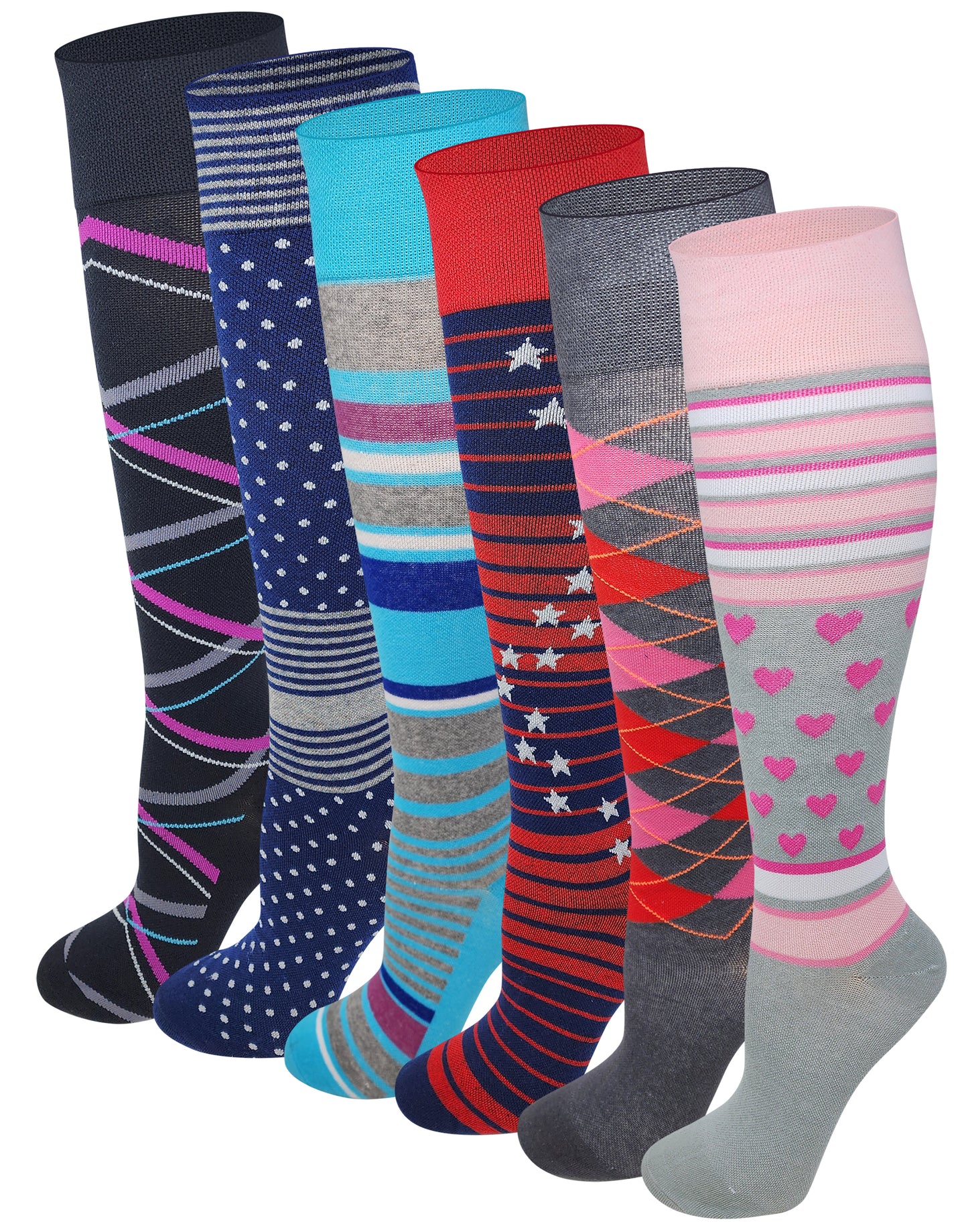 Compression Knee High Socks | Graduated 8-15 mm Hg | Womens (6 Pairs)