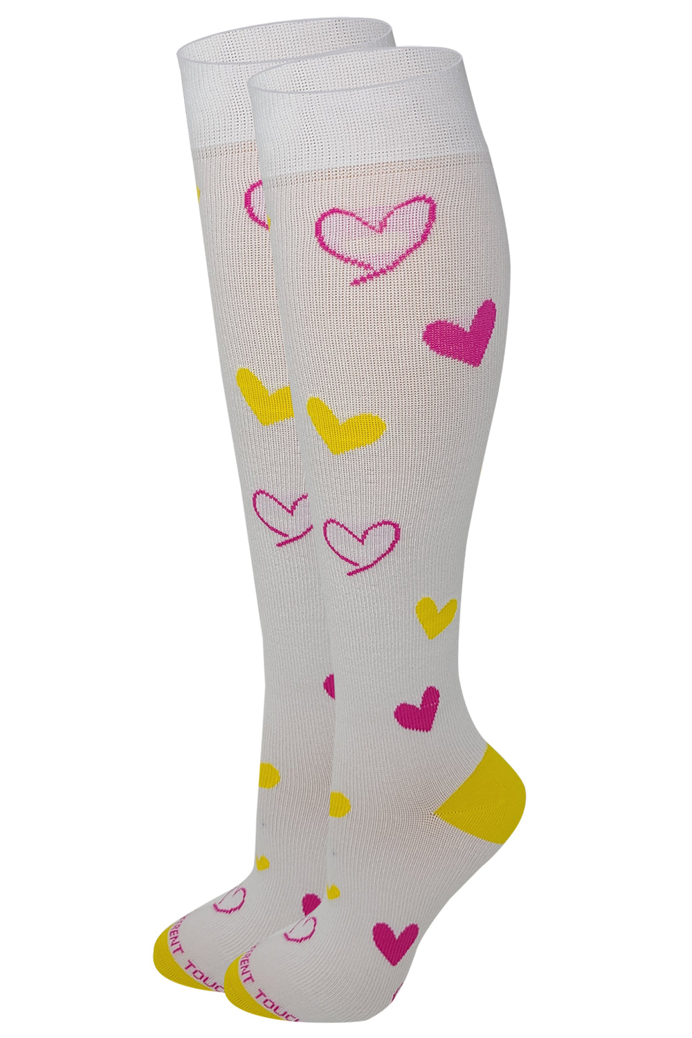 Women White Pink Hearts Graduated Compression Knee High Socks