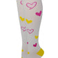 Women White Pink Hearts Graduated  Compression Knee High Socks