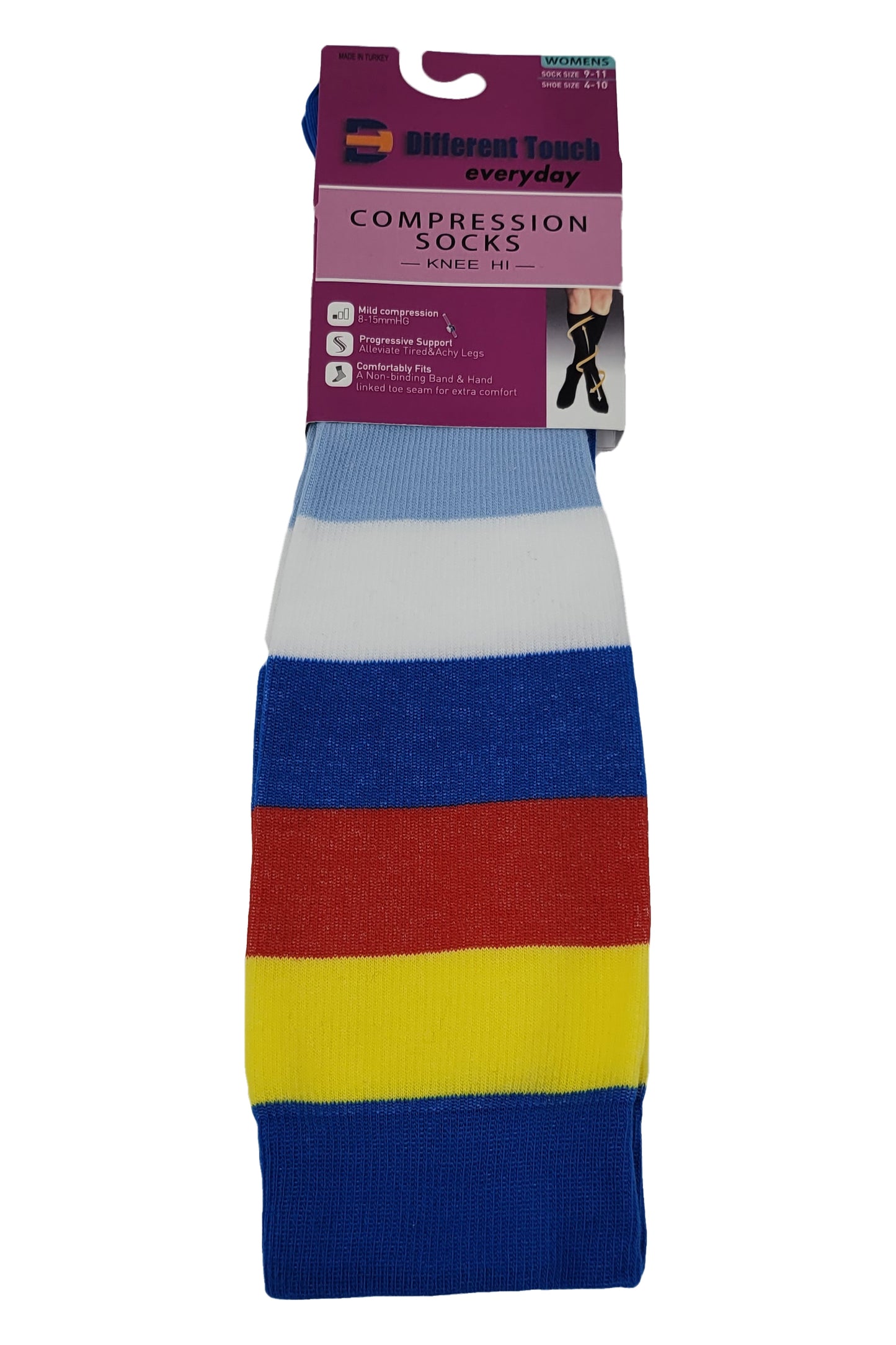 Compression Knee High Socks | Color Stripes Design | Womens (1 Pair)
