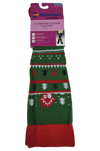 Women’s Christmas Compression Knee High Socks | 8–15 mmHg | Festive Designs (1 Pair)