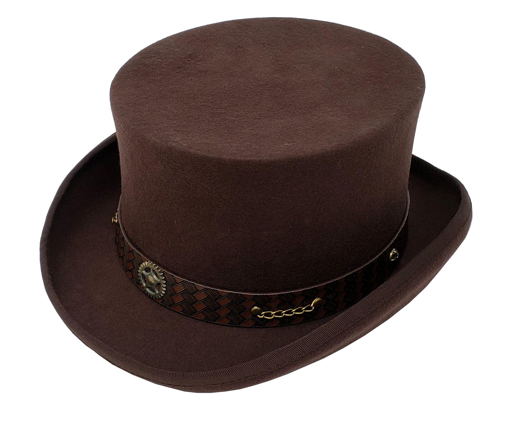 Different Touch Victorian Western Steampunk Top Hat with Leather Band and Chain