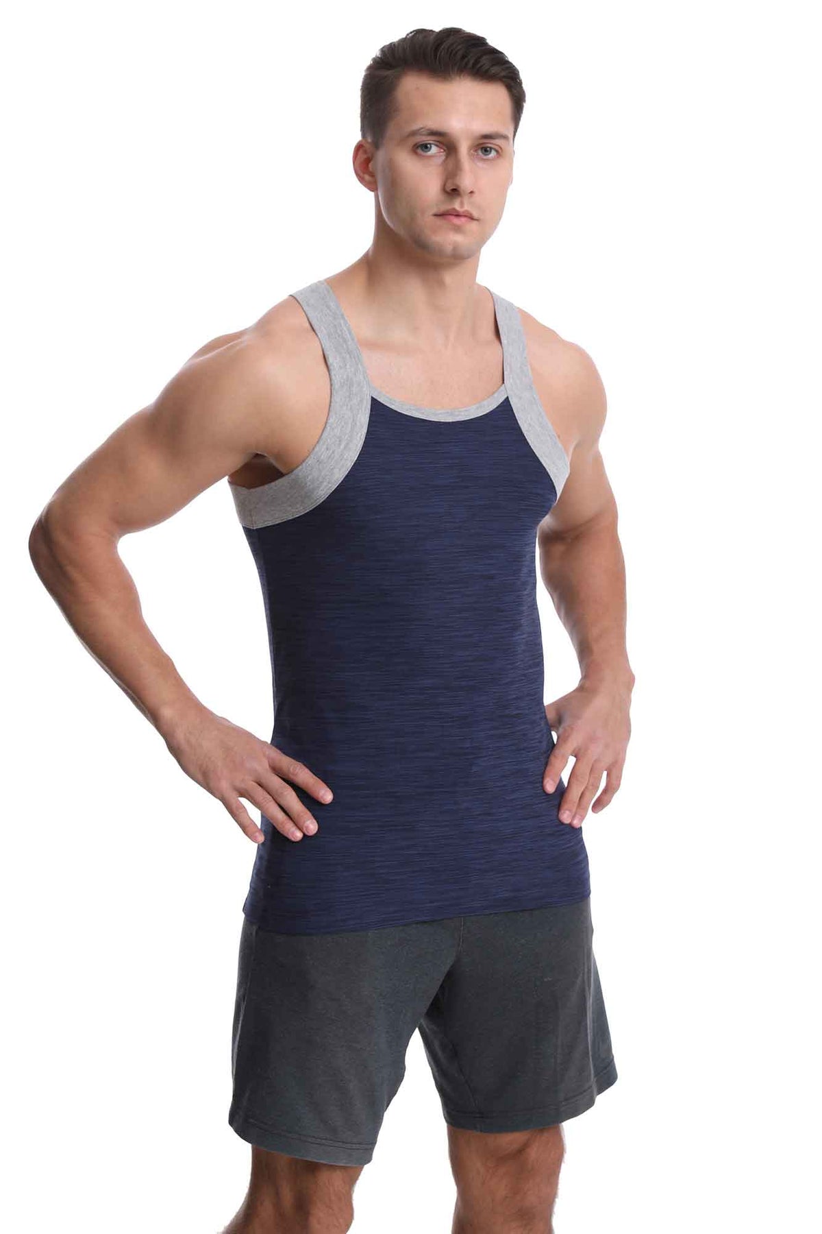 Different Touch Men's Dry Fit Square Cut Contrast Color Tank Tops
