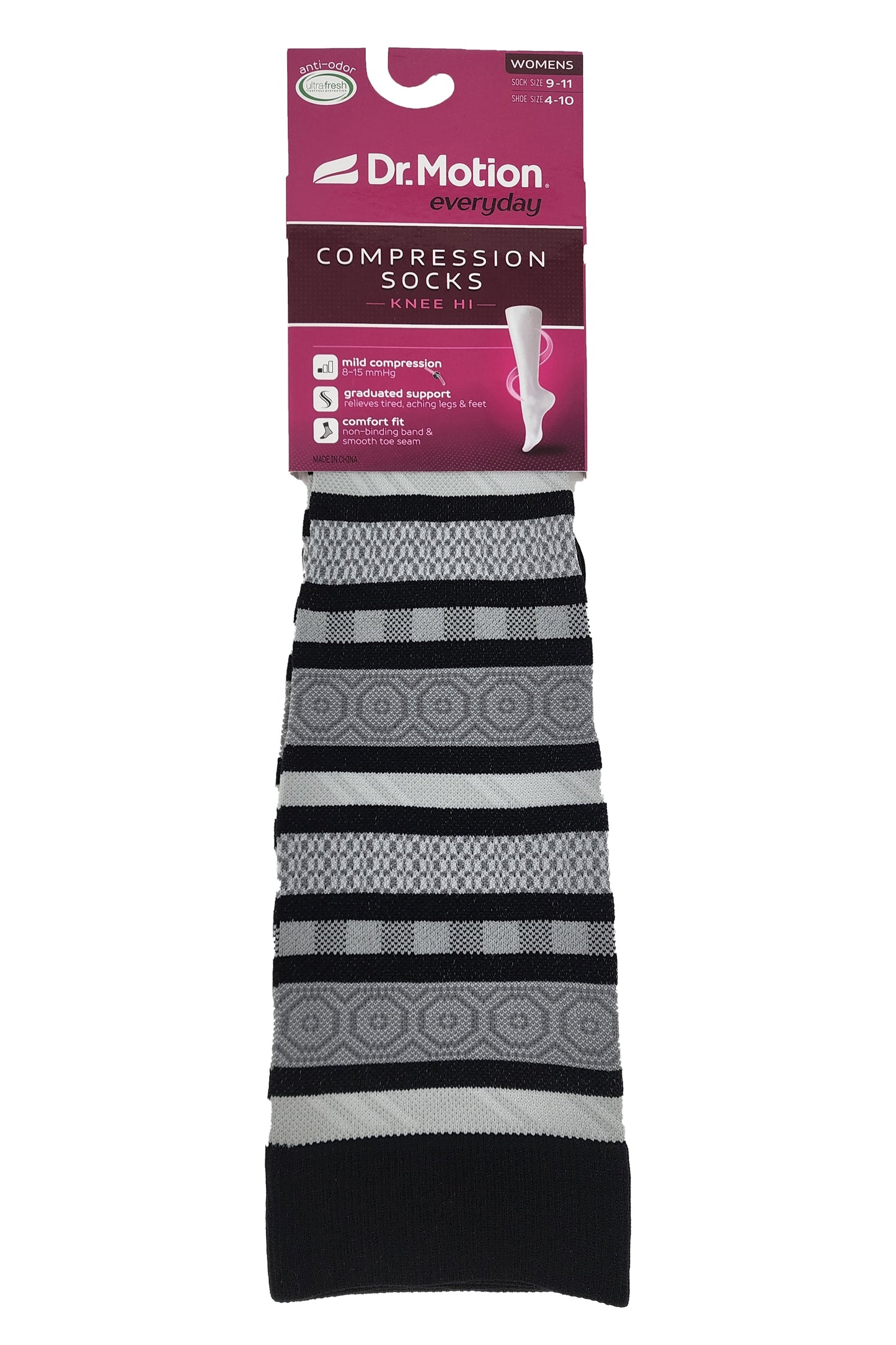 Dr. Motion Women Geometric Pattern Stripes Compression Knee High Socks