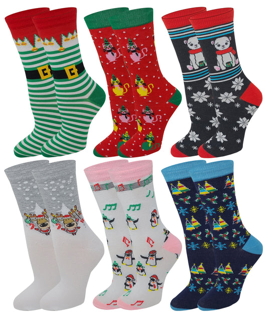 Crew Socks | Christmas novelty Design | Women (6 Pairs)