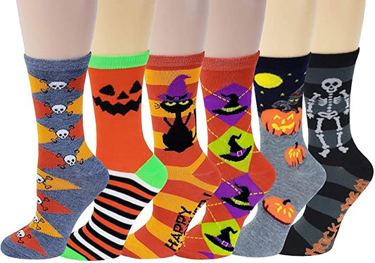 Women 6 Pairs Pack Halloween Novelty Crew Socks