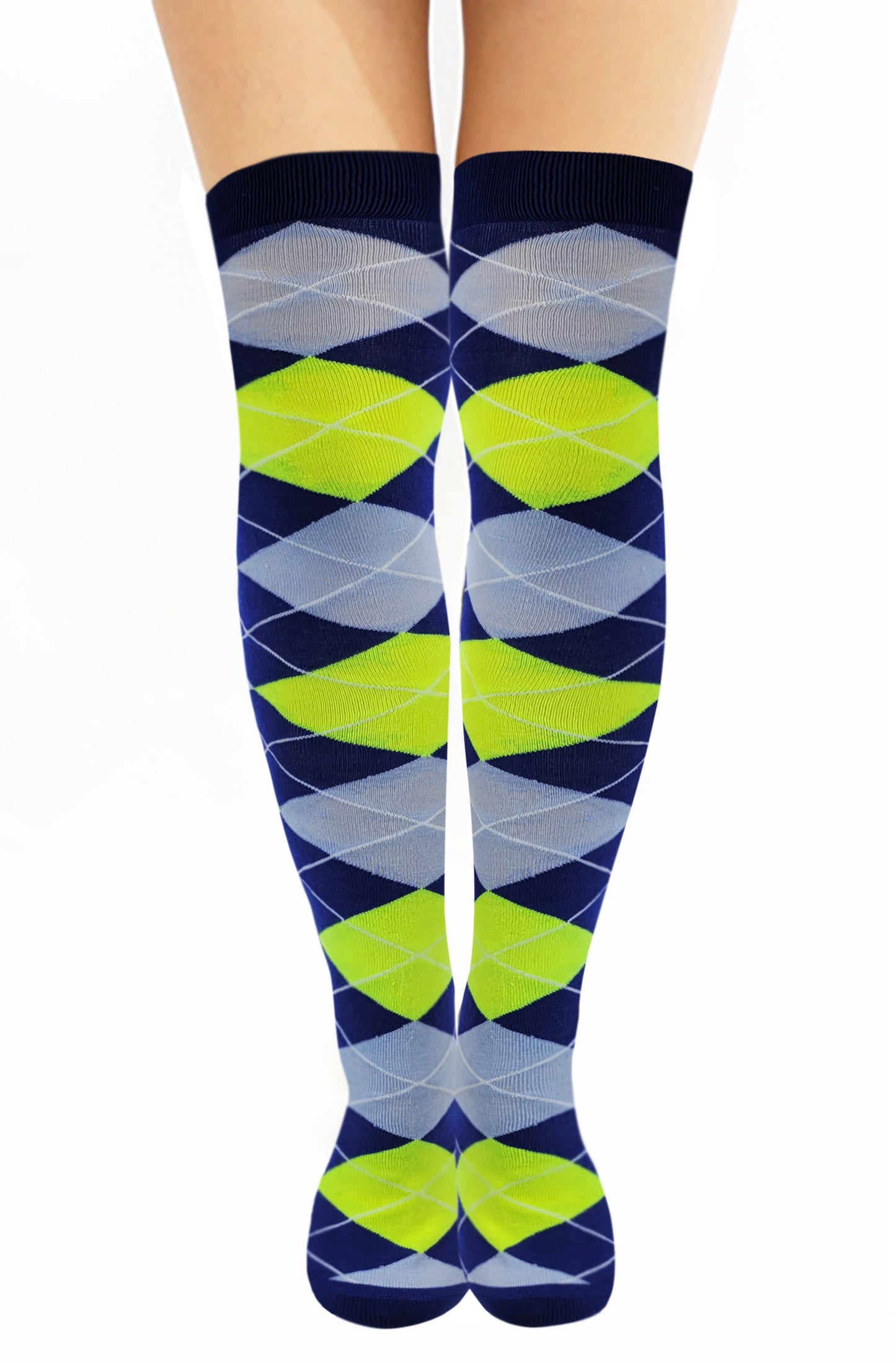 6 Pairs Pack Women Multi Argyle Design Thigh High Over the Knee Socks