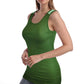 SUMONA Women Round Neck Accent Two Tones Casual Basic Ribbed Tank Top