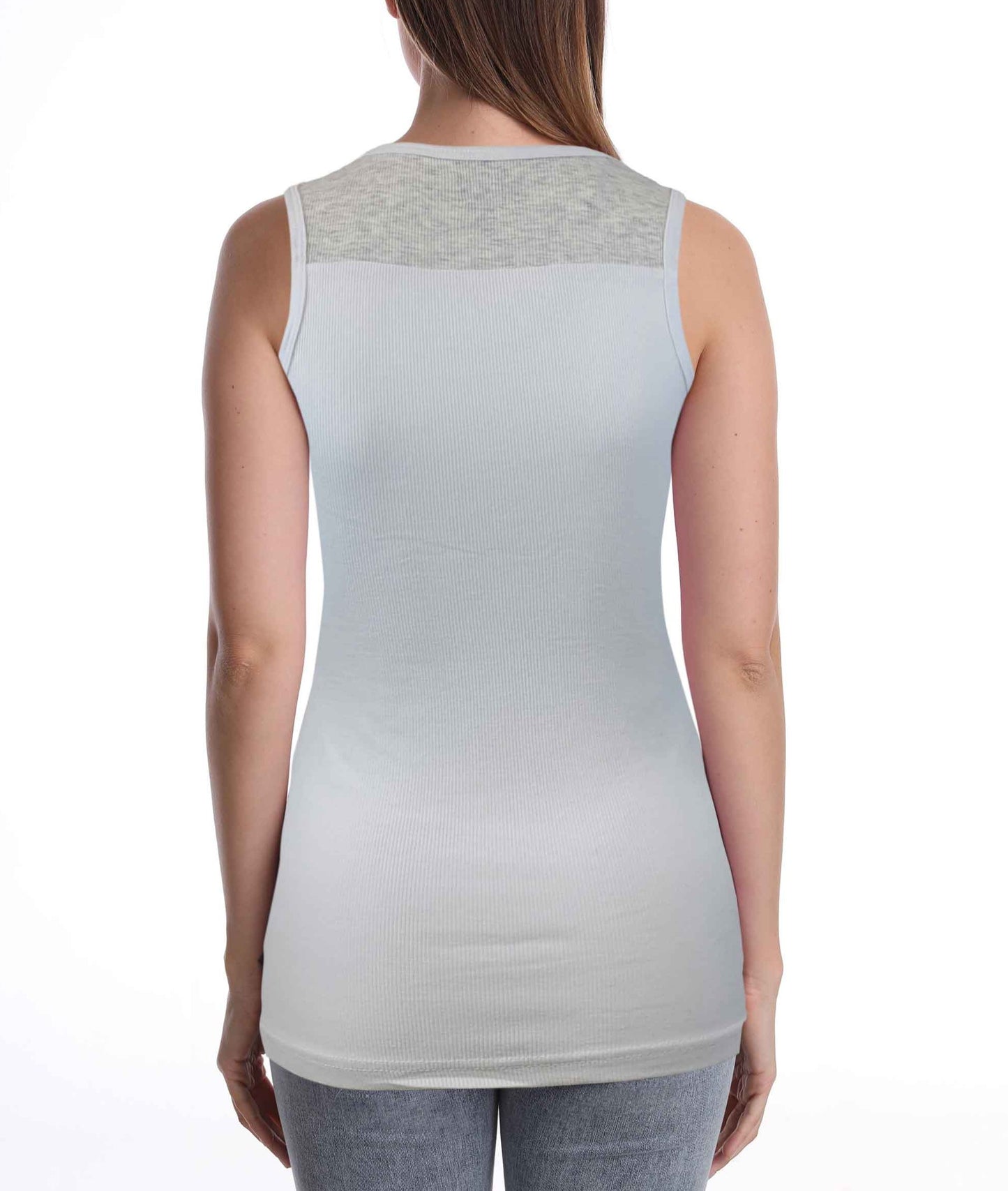 SUMONA Women Round Neck Accent Grey Two Tone Casual Basic Ribbed Tank Top