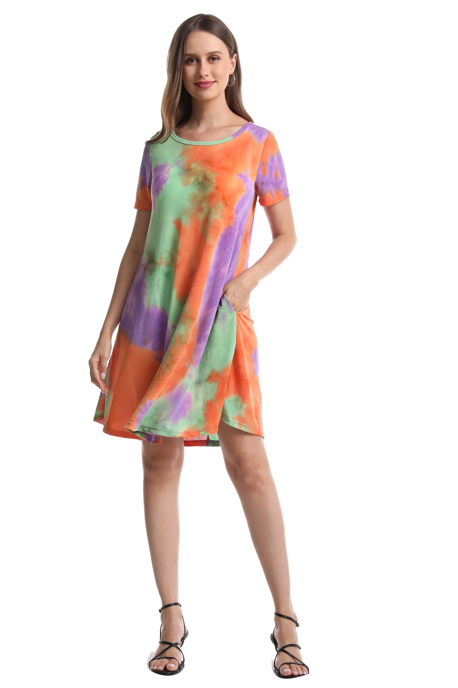 tie dye short sleeve dress Black Rainbow Short Sleeve Tie Dye Tunic Dress