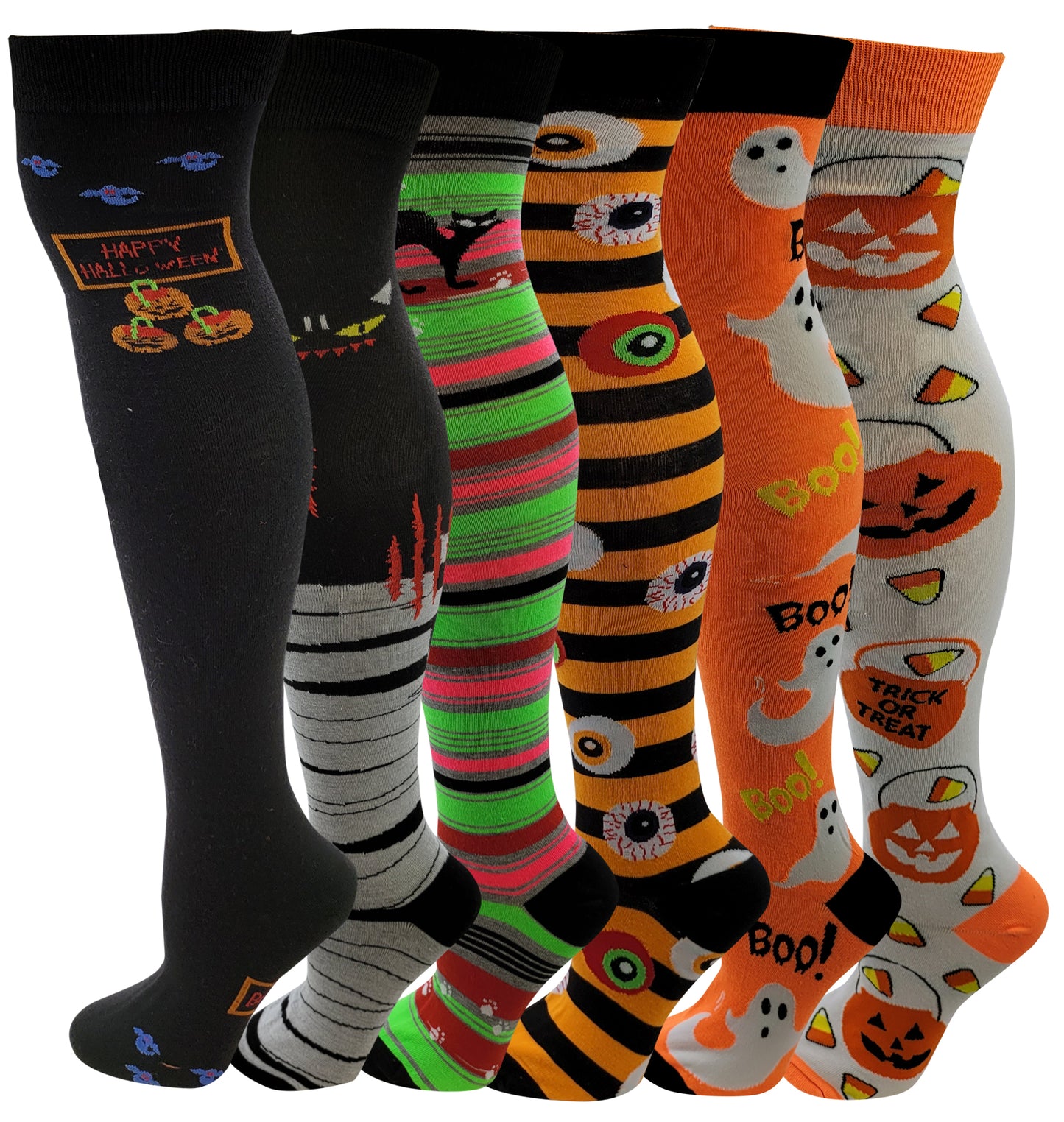 Women 6 pairs Halloween Design Thigh High Over the Knee Socks