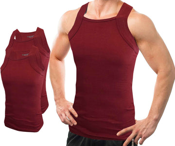 Different Touch 2 Pack Men G-Unit Square Cut Ribbed Tank Tops with Trim.