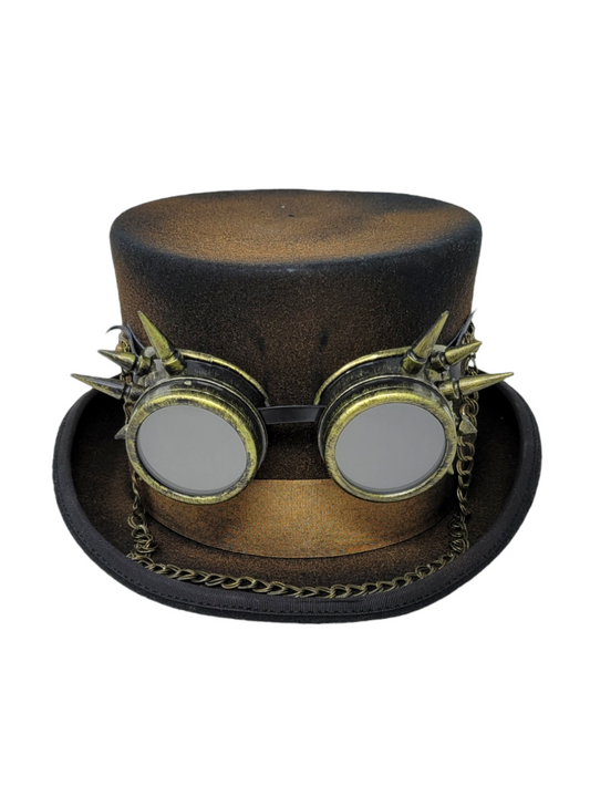 High Crown Top Hat with Steampunk Goggles | Wool Felt | Epoch Men's