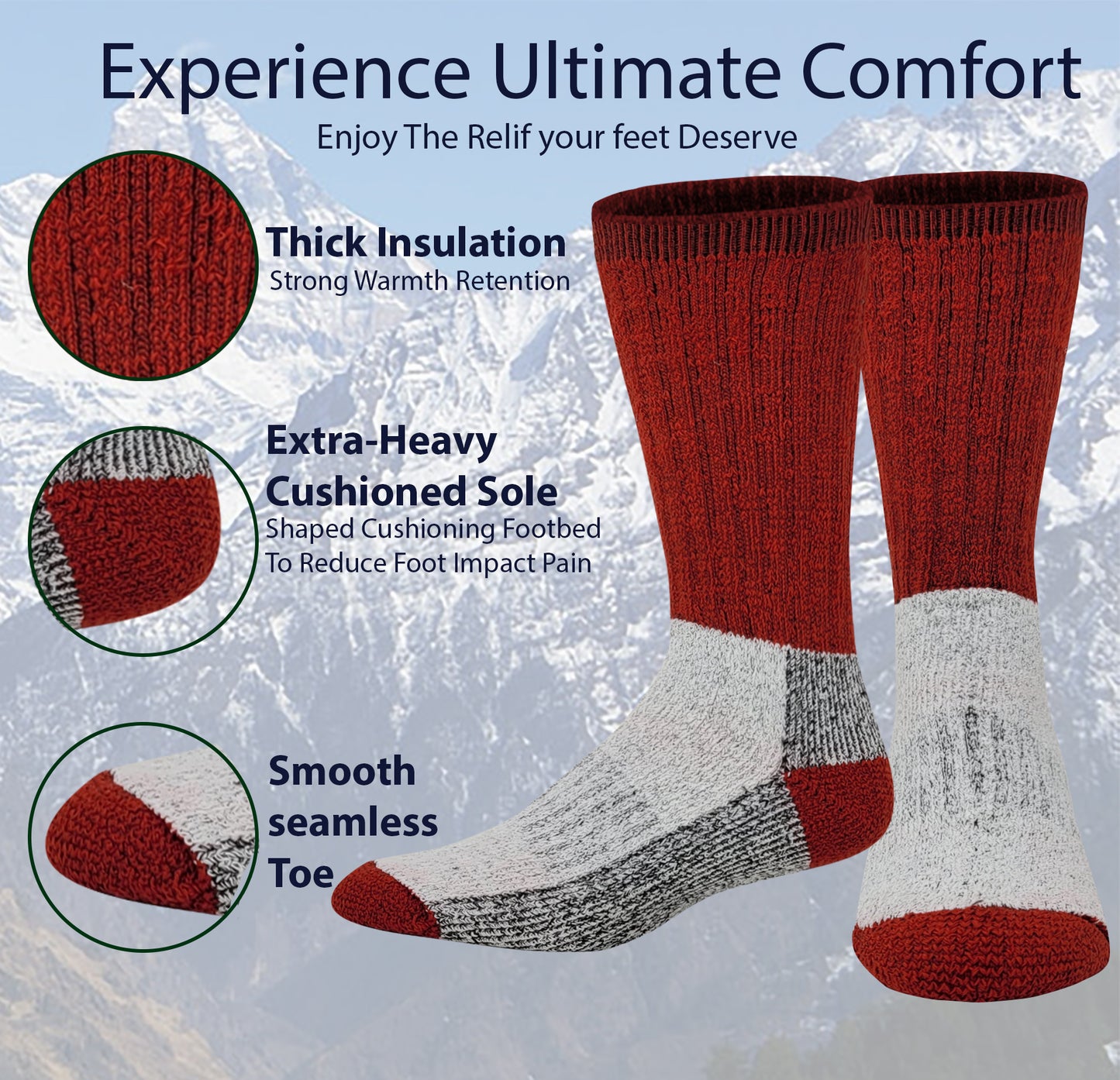 Wool Blend Thermal Socks | Heavy Weight Extreme Weather Assorted | Men's (6 Pairs)