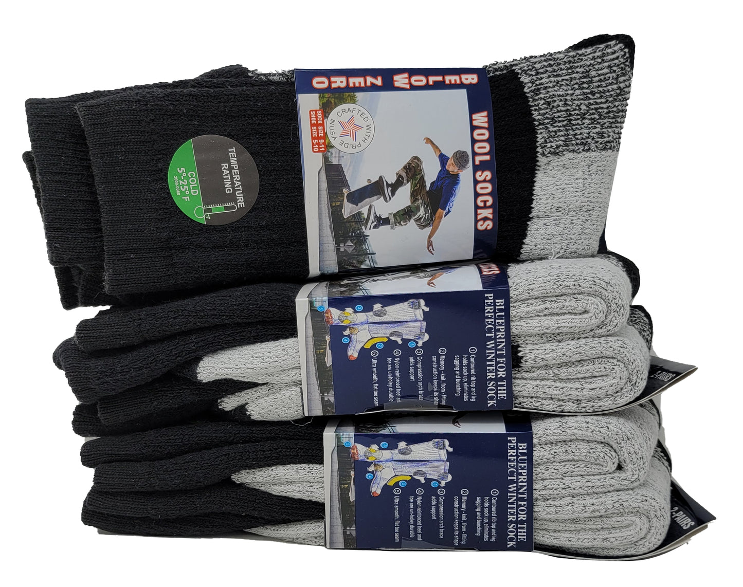 Wool Blend Thermal Socks | Heavy Weight Extreme Weather | Men's (6 Pairs)