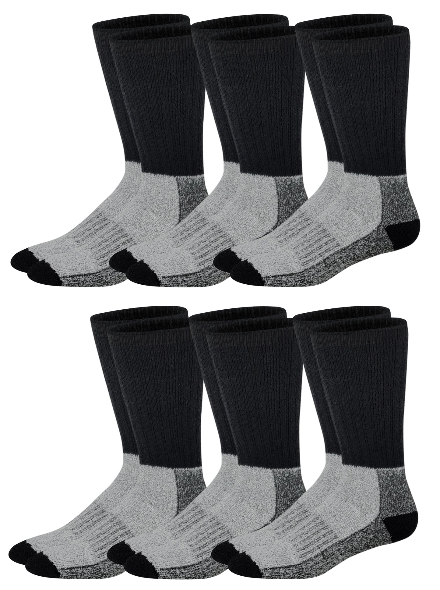 6 Pairs Black Men's Heavy Weight Wool Blend Extreme Weather Thermal Winter Socks