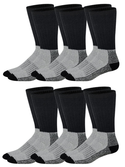 6 Pairs Black Men's Heavy Weight Wool Blend Extreme Weather Thermal Winter Socks