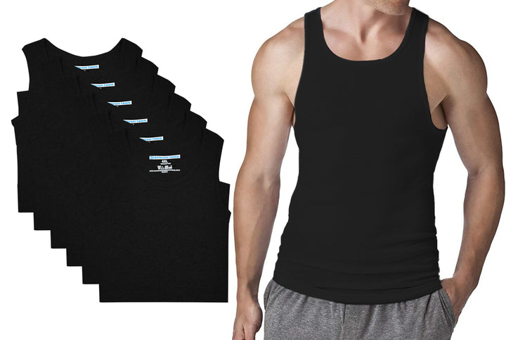 Value Packs of Men's Black & White Ribbed 100% Cotton Tank Top A Shirts  Undershirt (XL, 6 Pack Black) 