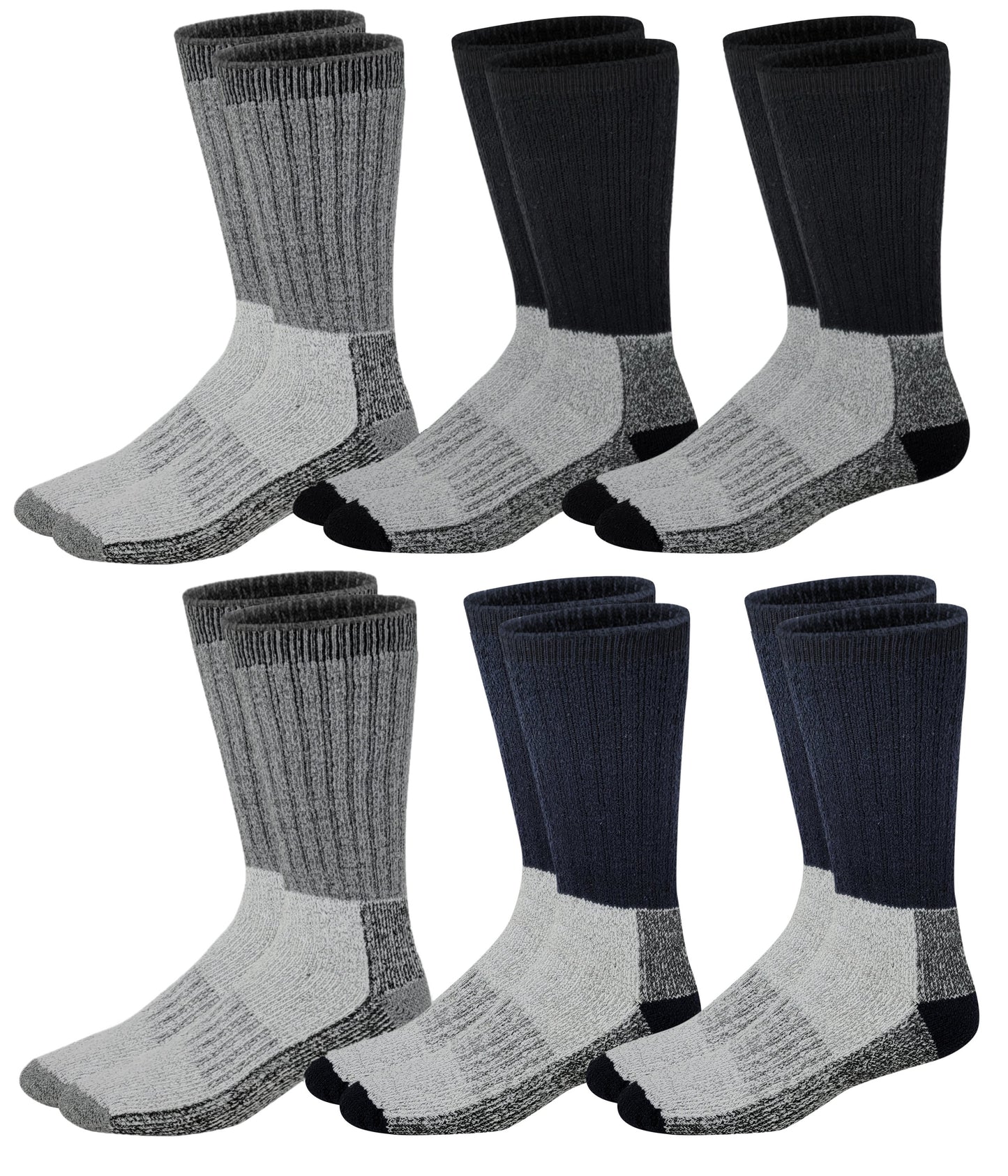 6 Pairs Assorted Color Men's Heavy Weight Wool Blend Thermal Winter Socks