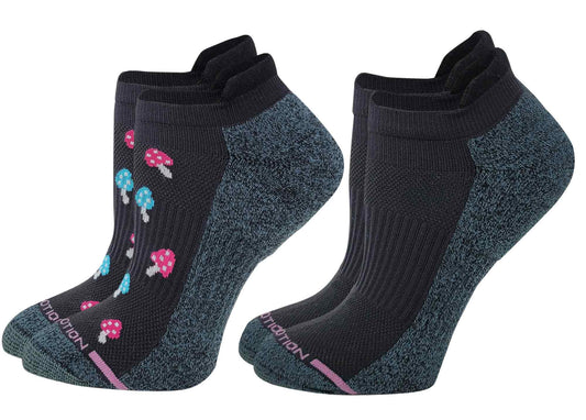 Dr. Motion Women's 2 Pack Cute Design and Black Compression Ankle Socks