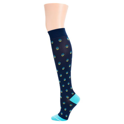 Compression Knee High Socks | Athleisure 15-20 mmHg Striped Dots | Unisex (1 Pair)