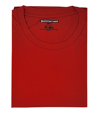 Folded Oversize red t-shirt with a brand label on a white background